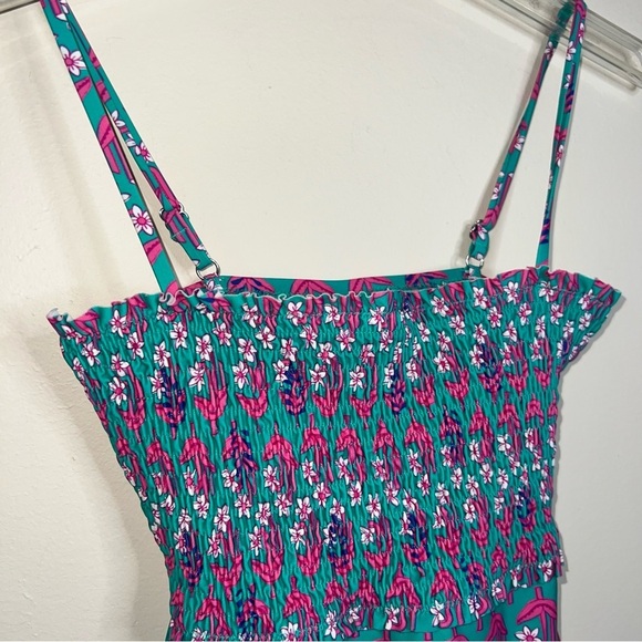 J. Crew Smocked One Piece Swimsuit Turquoise and Pink Size XS - Picture 9 of 14